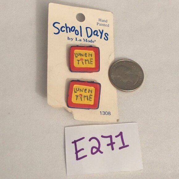 School Days Handmade Lunch Box Button Earrings NOC - Picture 5 of 6